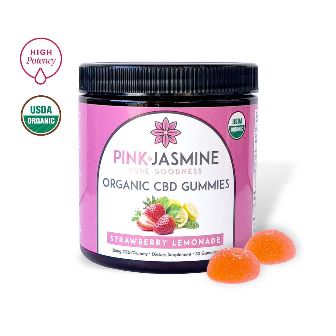 STRAWBERRY LEMONADE ORGANIC CBD GUMMIES - PINK Jasmine Organics