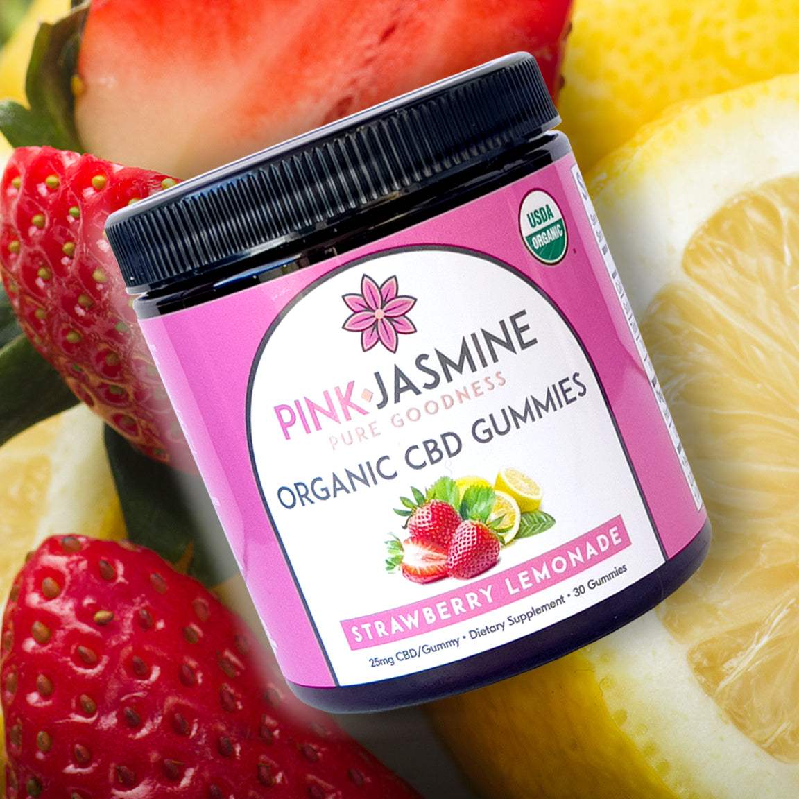 STRAWBERRY LEMONADE ORGANIC CBD GUMMIES - PINK Jasmine Organics